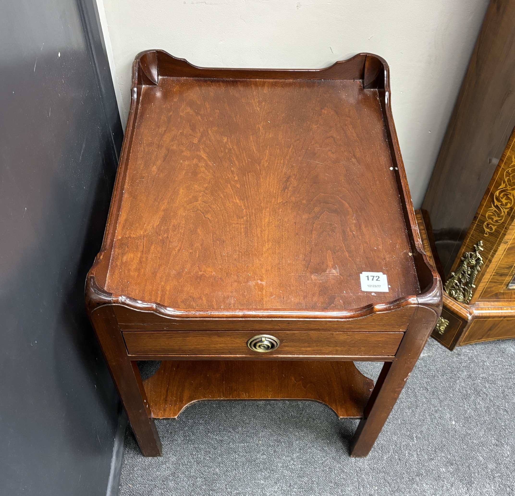 A Georgian style mahogany tray top table, width 50cm, depth 60cm, height 63cm